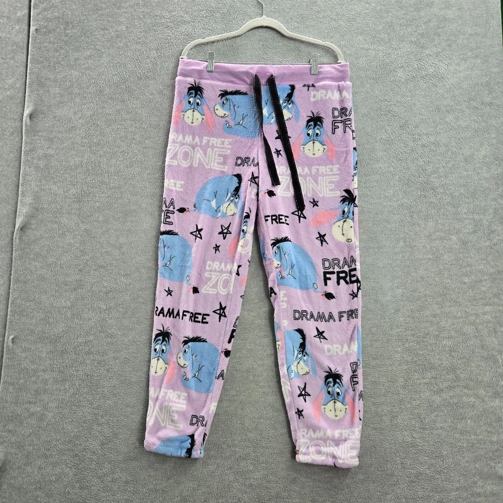 Disney Women Sleepwear Large Purple Pajama Pants Eeyore Drama Free Zone Fleece - Picture 1 of 13